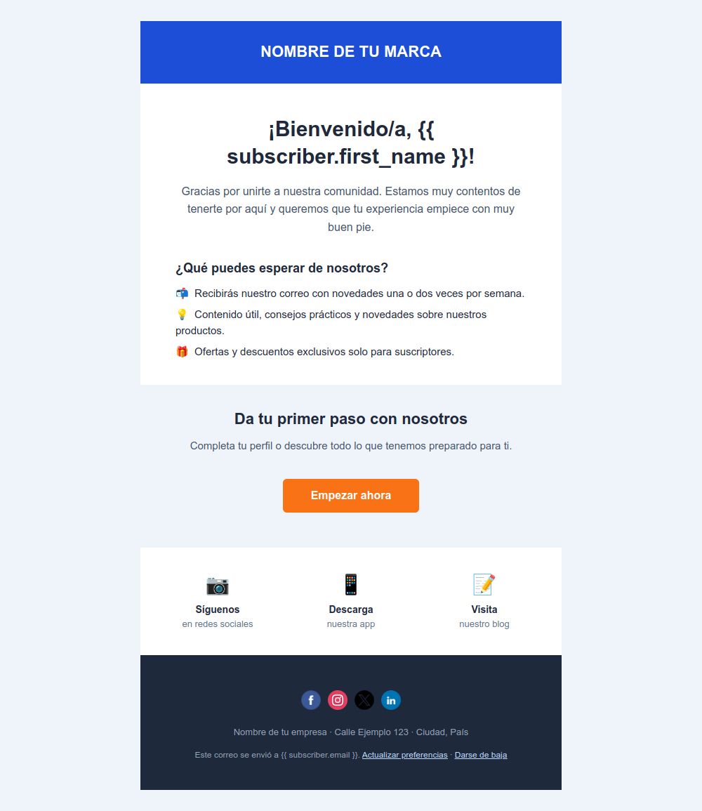 Preview of the Subscriber welcome email email template
