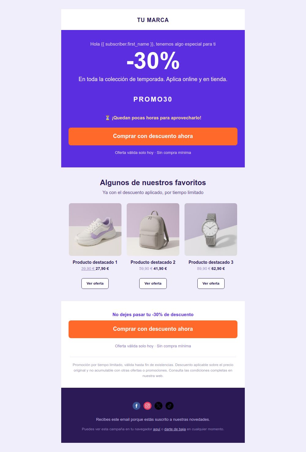 Preview of the Flash Discount Offer email template