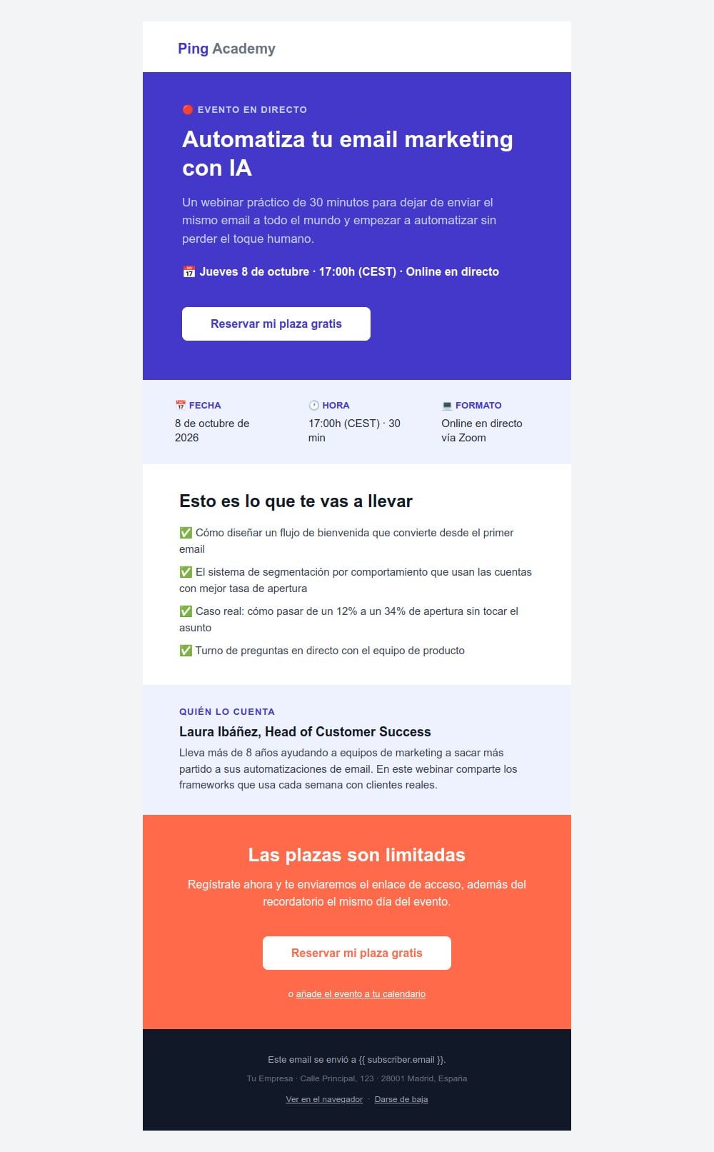Preview of the Webinar invitation email template