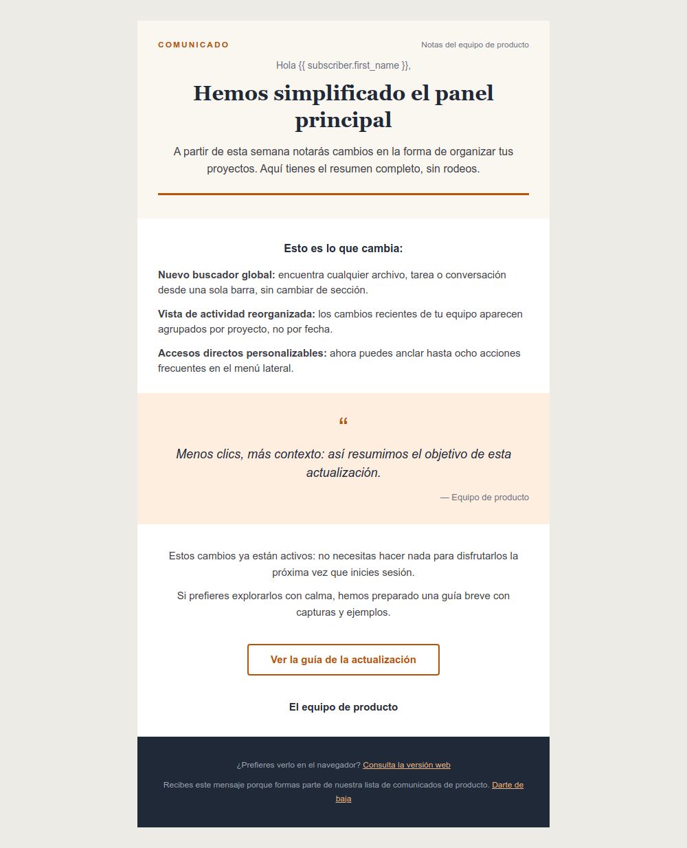 Preview of the General Update Notice email template