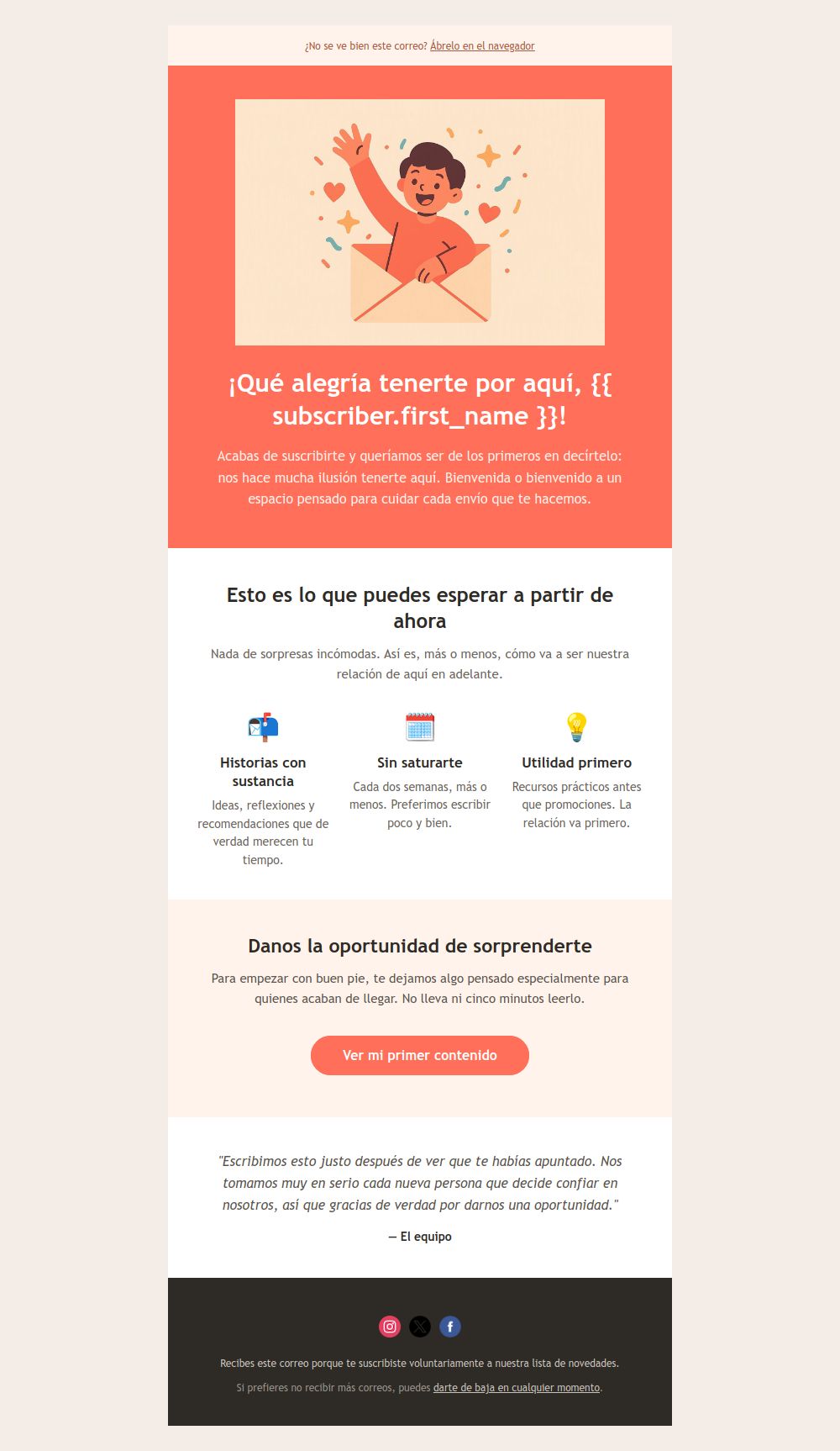 Preview of the Warm Welcome Email email template