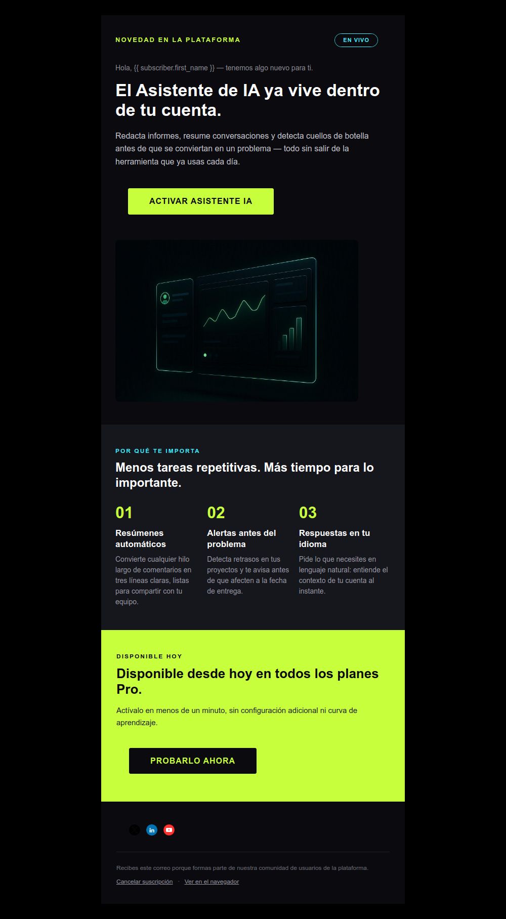 Preview of the Dark Mode Product Launch email template