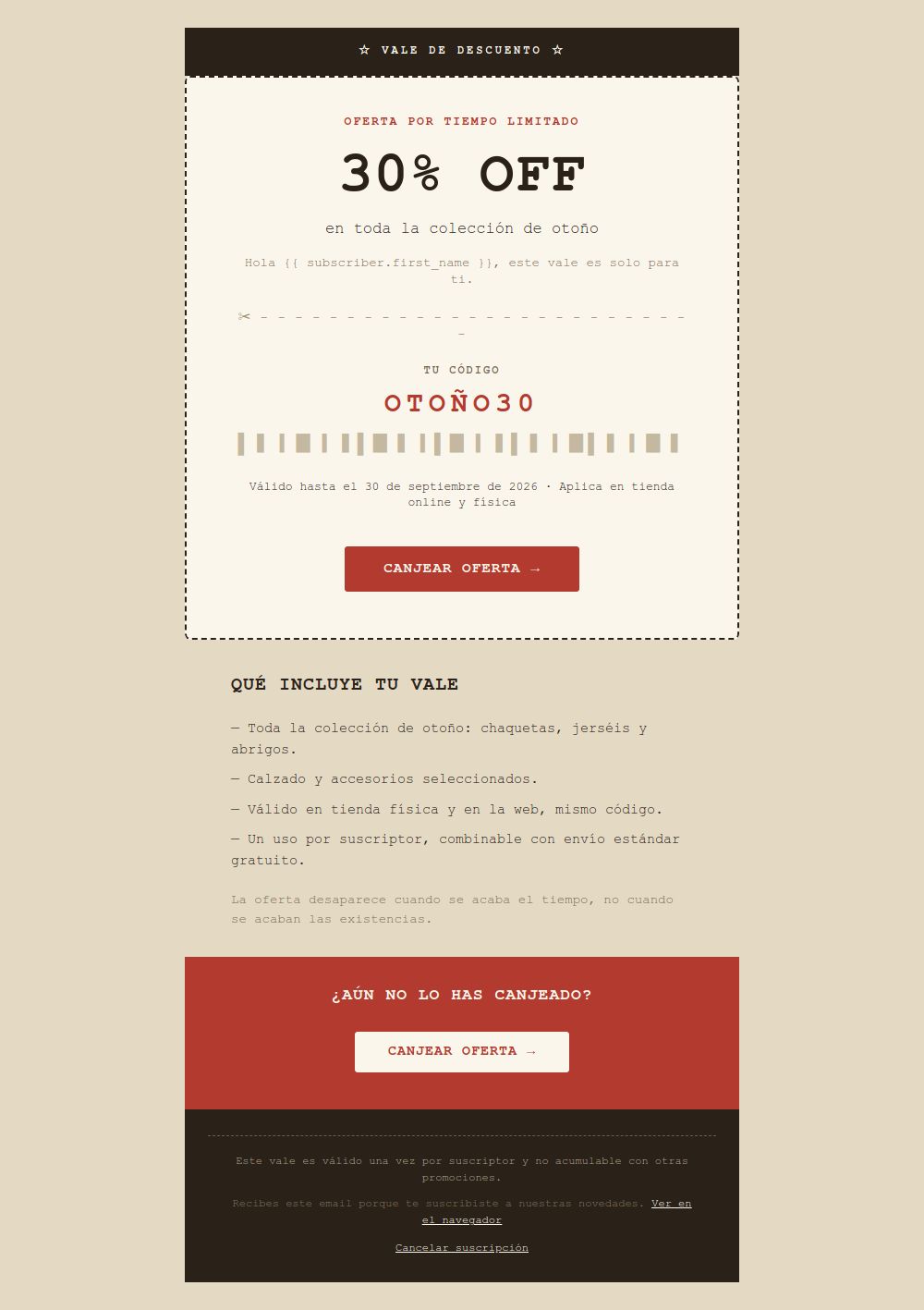 Prévia do modelo de email Oferta estilo cupom