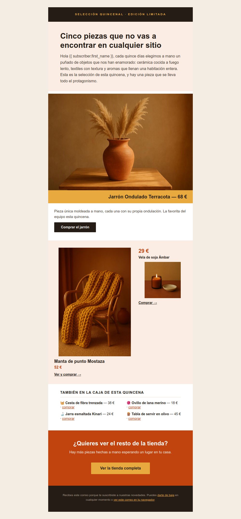 Preview of the Featured product catalog email template