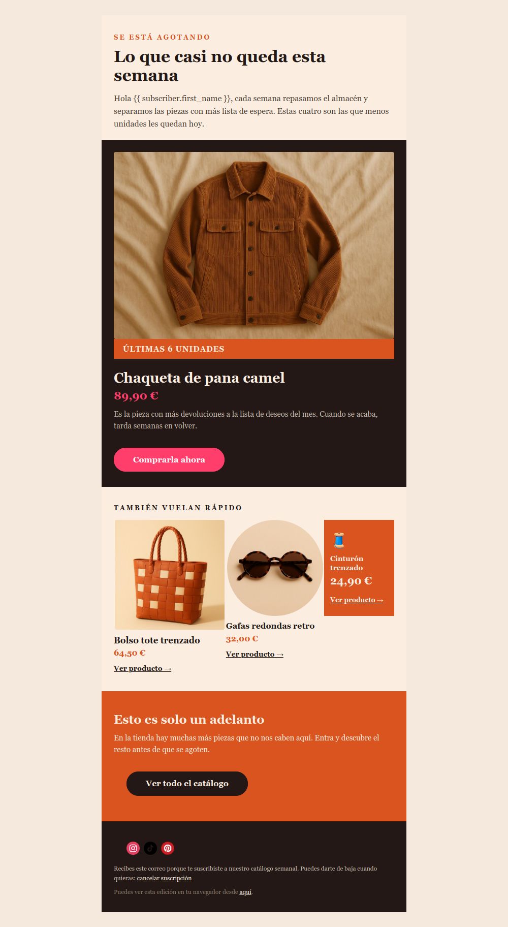 Preview of the Featured Products Catalog email template