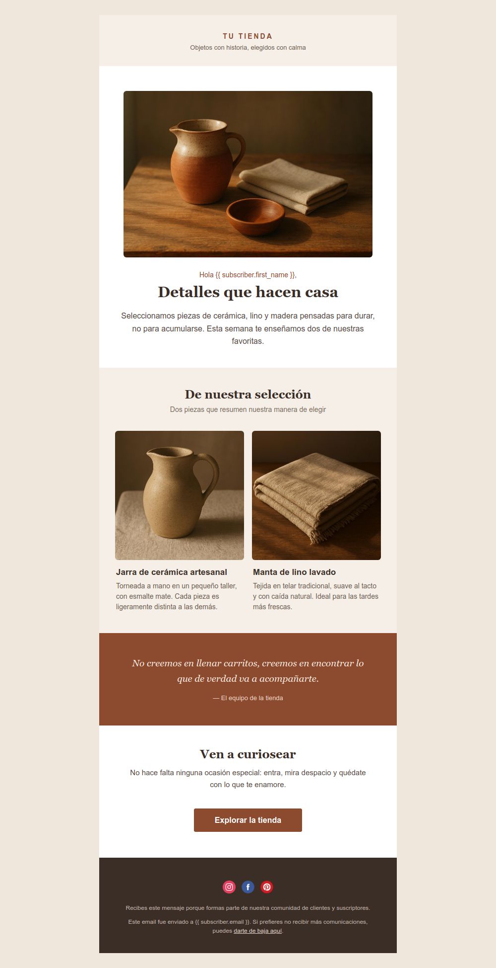 Preview of the Brand showcase, no discount email template