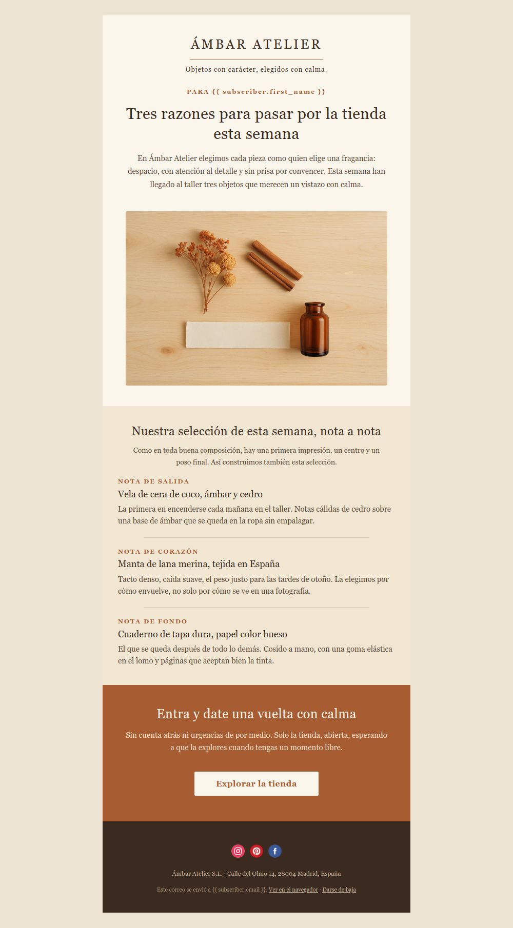 Preview of the Boutique Weekly Selection email template