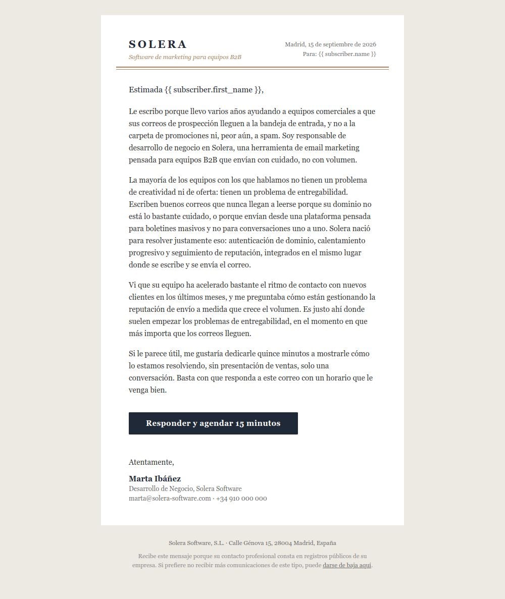 Prévia do modelo de email Carta de prospecção B2B