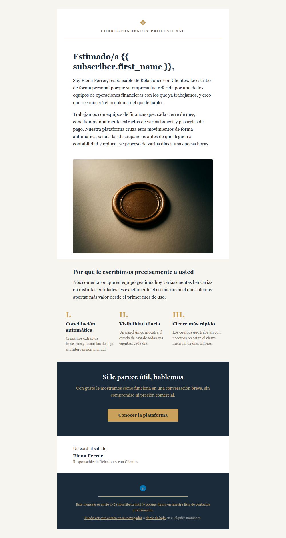 Preview of the Corporate Welcome Letter email template