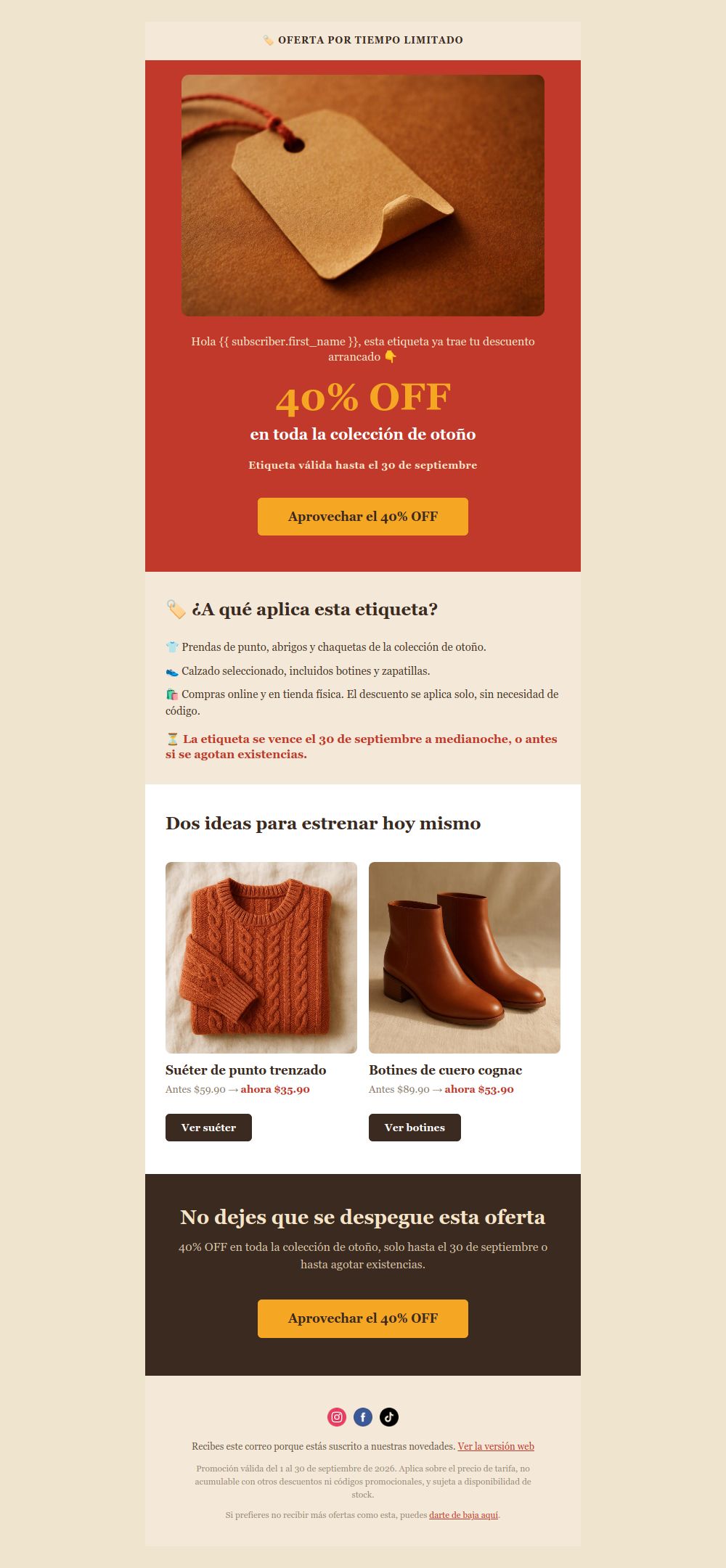 Prévia do modelo de email Etiqueta de preço rasgada