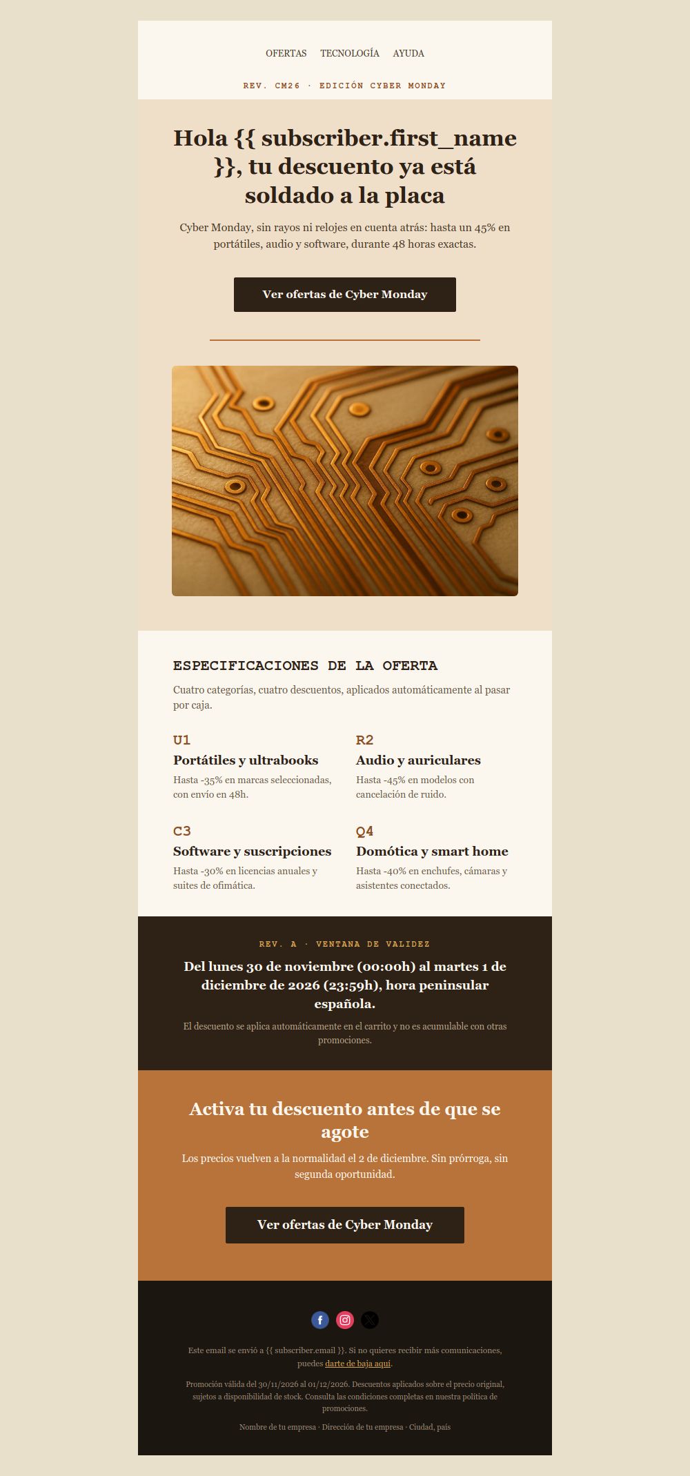 Preview of the Cyber Monday Tech Sale email template