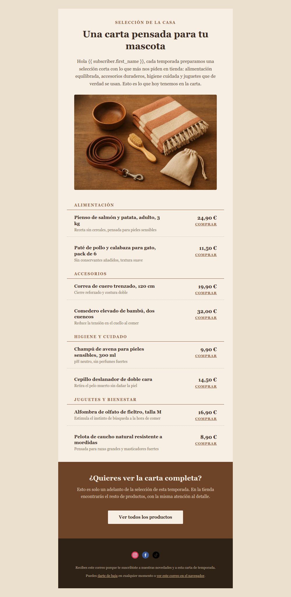 Prévia do modelo de email Catálogo cardápio pet