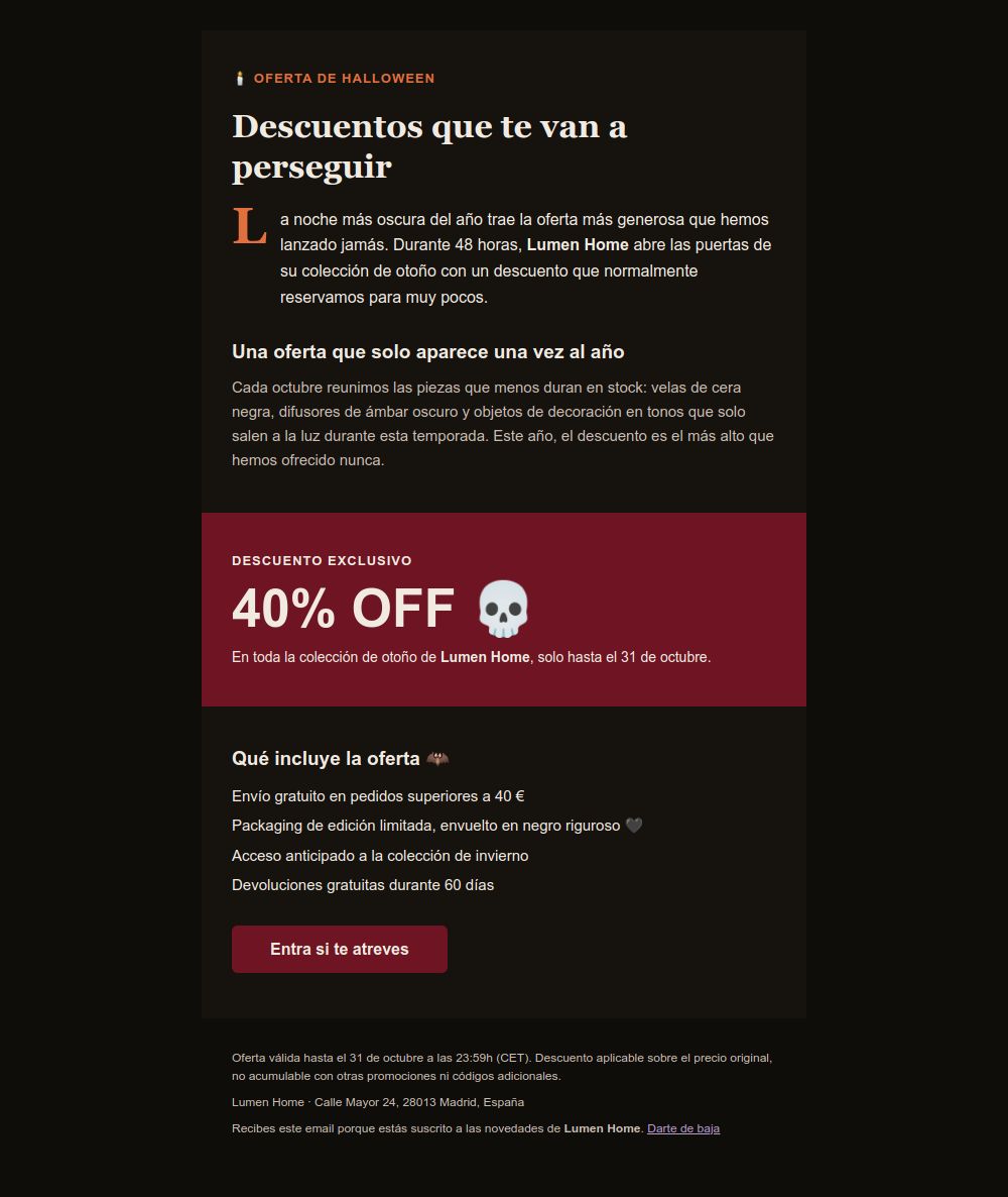 Prévia do modelo de email Oferta editorial de Halloween