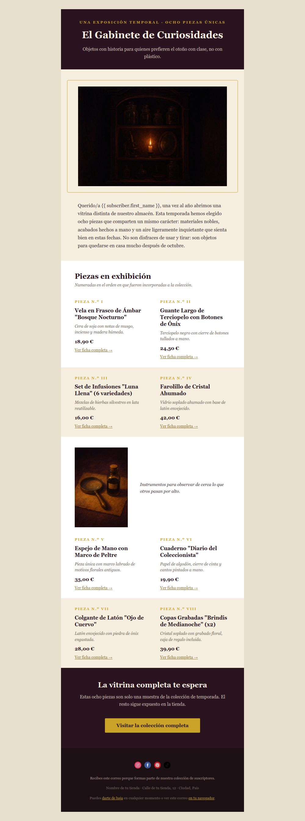 Preview of the Halloween Curiosity Catalog email template