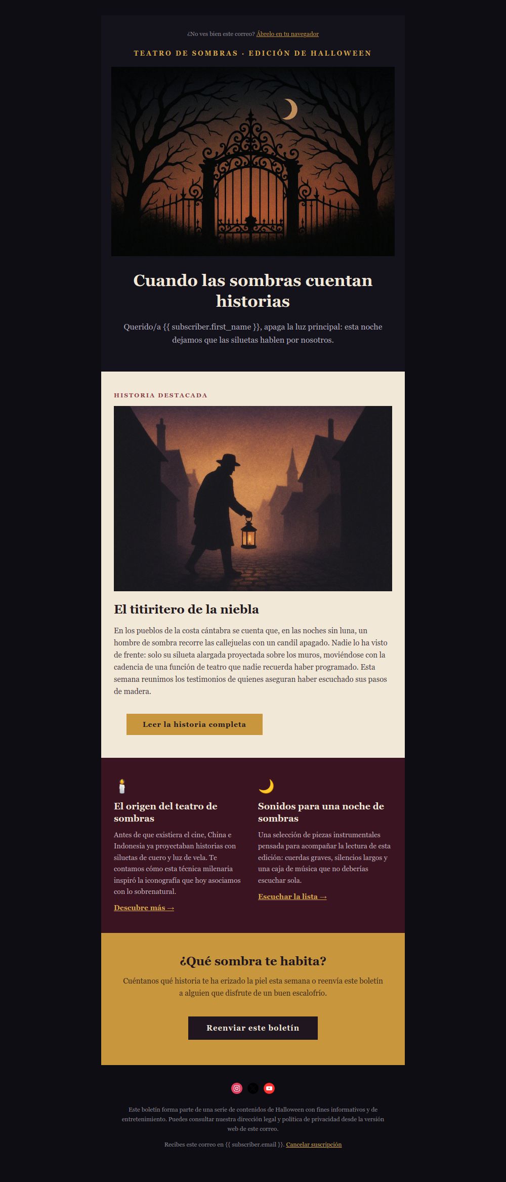 Preview of the Halloween Shadow Theatre newsletter email template