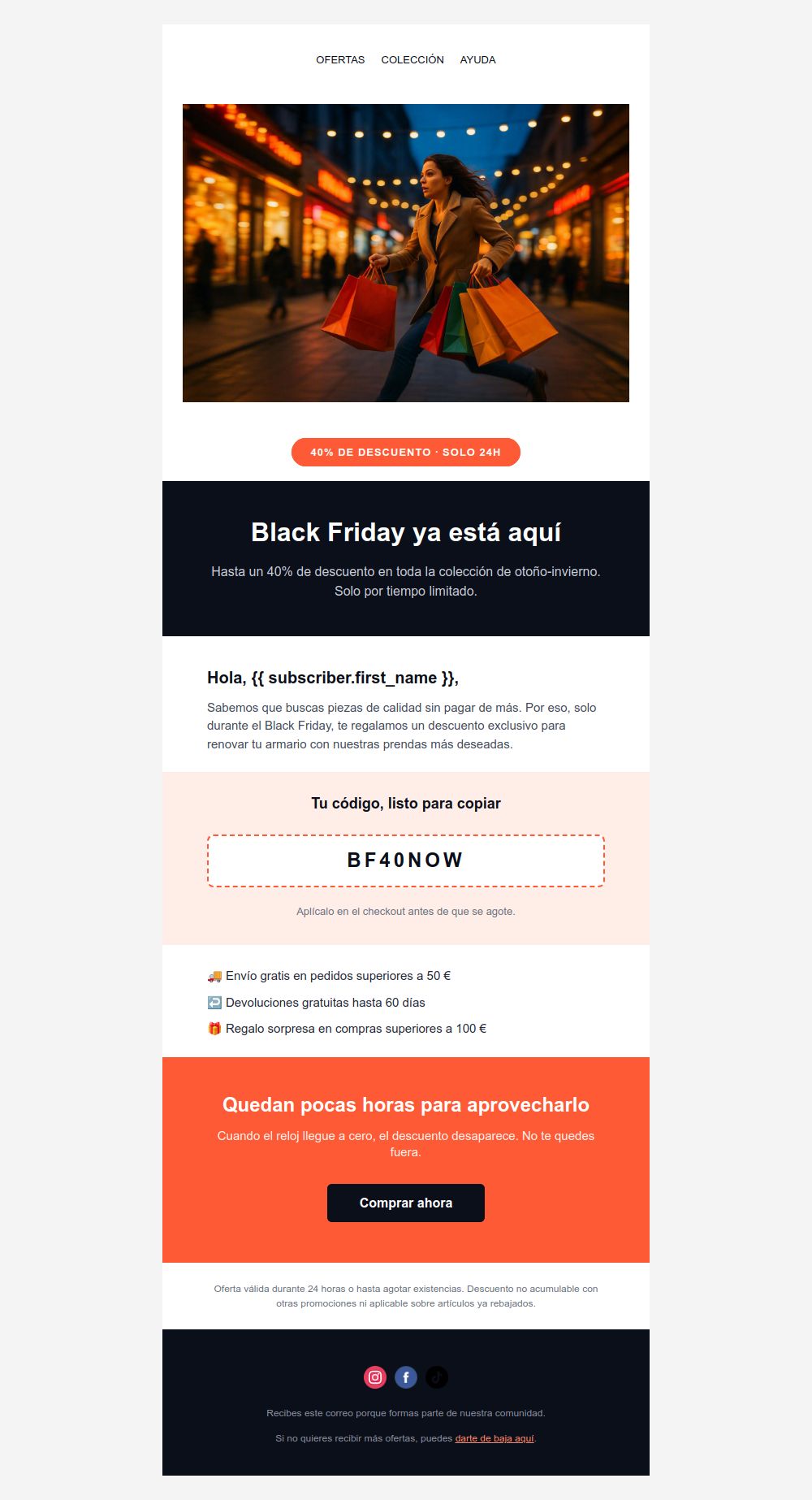 Preview of the Black Friday flash offer email template