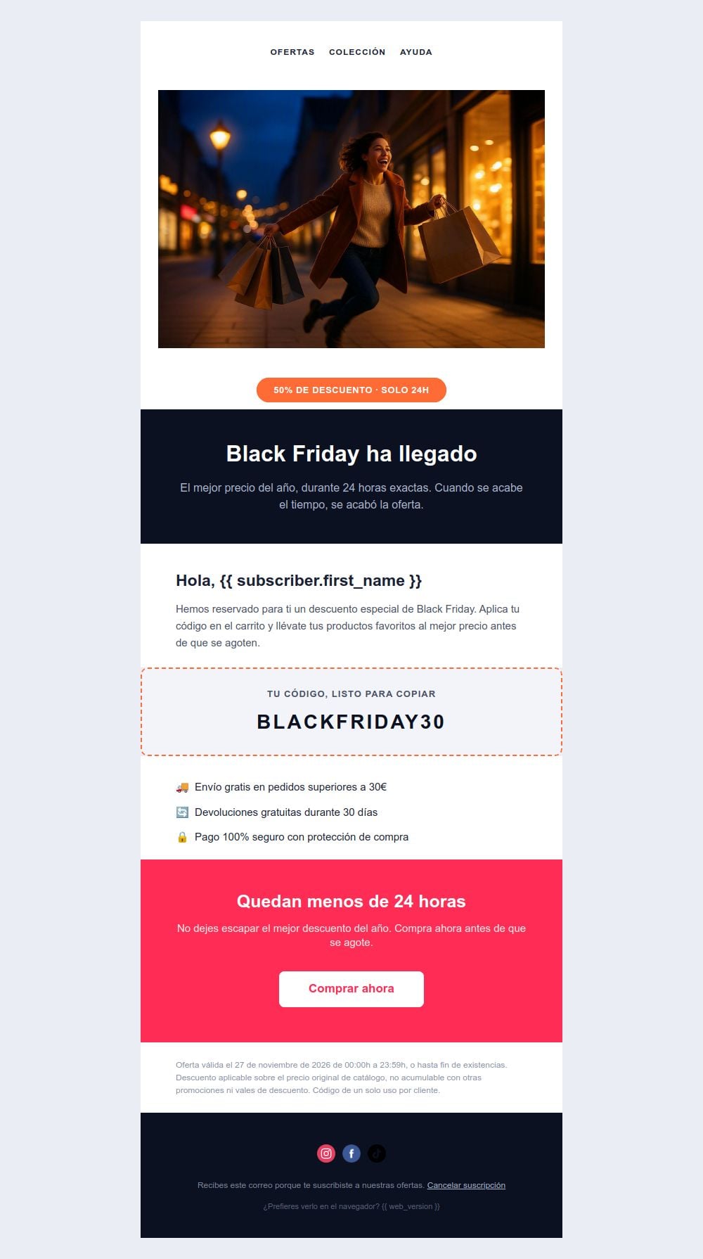 Preview of the Black Friday flash offer email template
