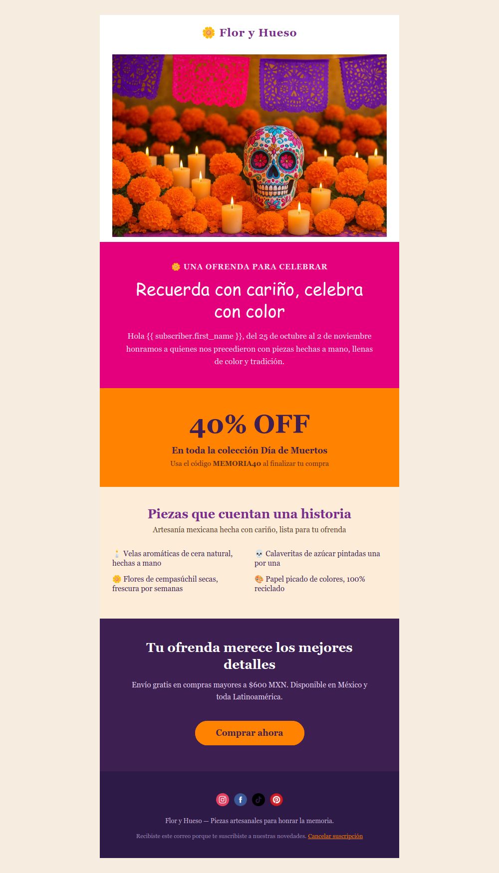 Prévia do modelo de email Promoção de Dia de Finados