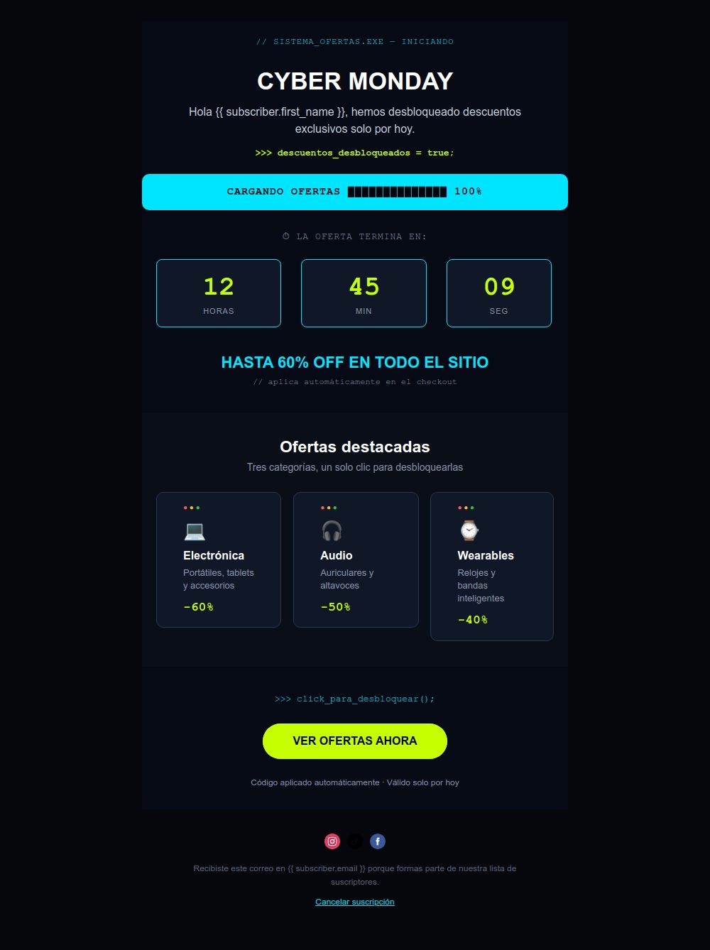 Prévia do modelo de email Cyber Monday Terminal