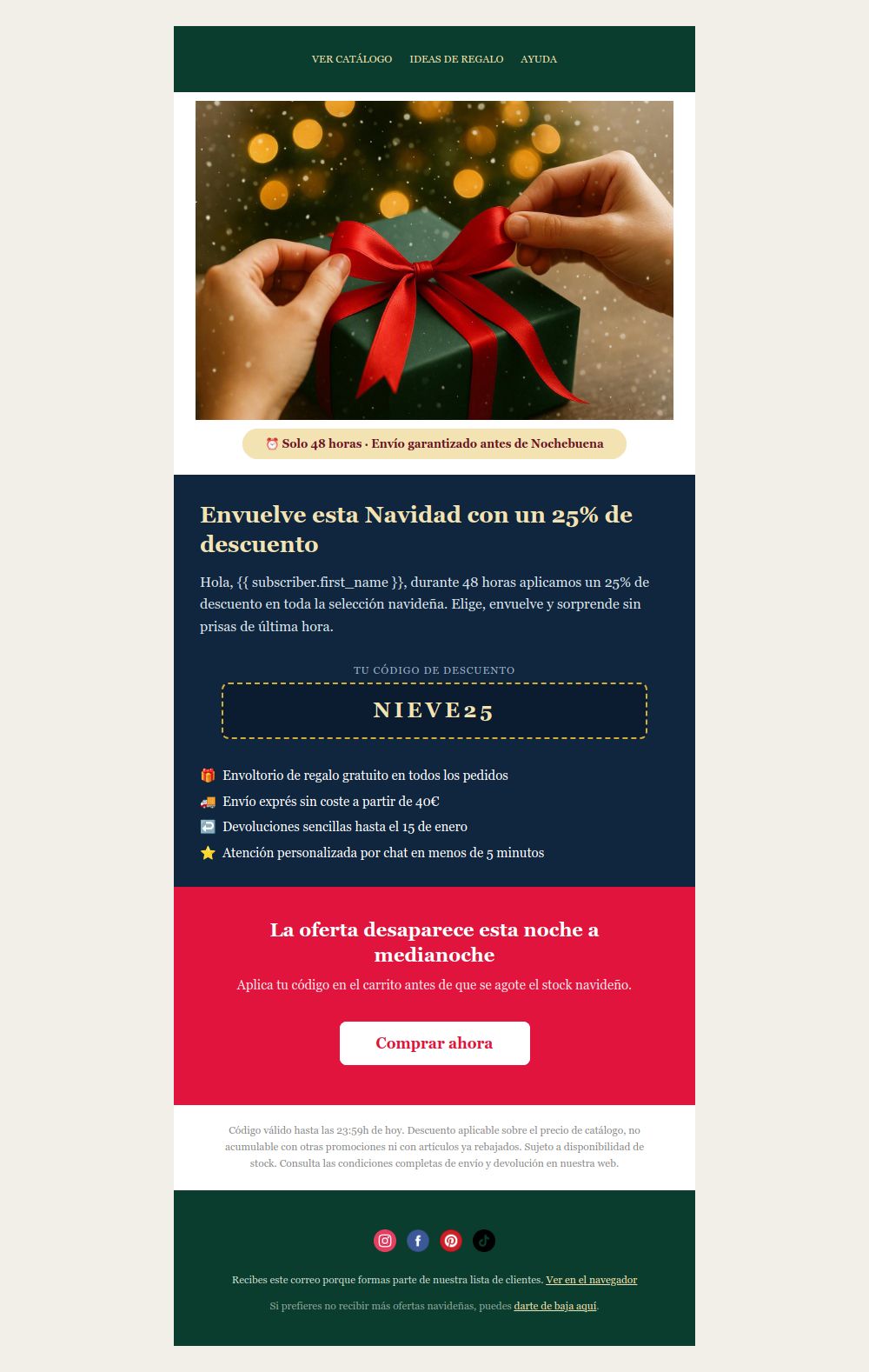 Preview of the Christmas flash offer email template