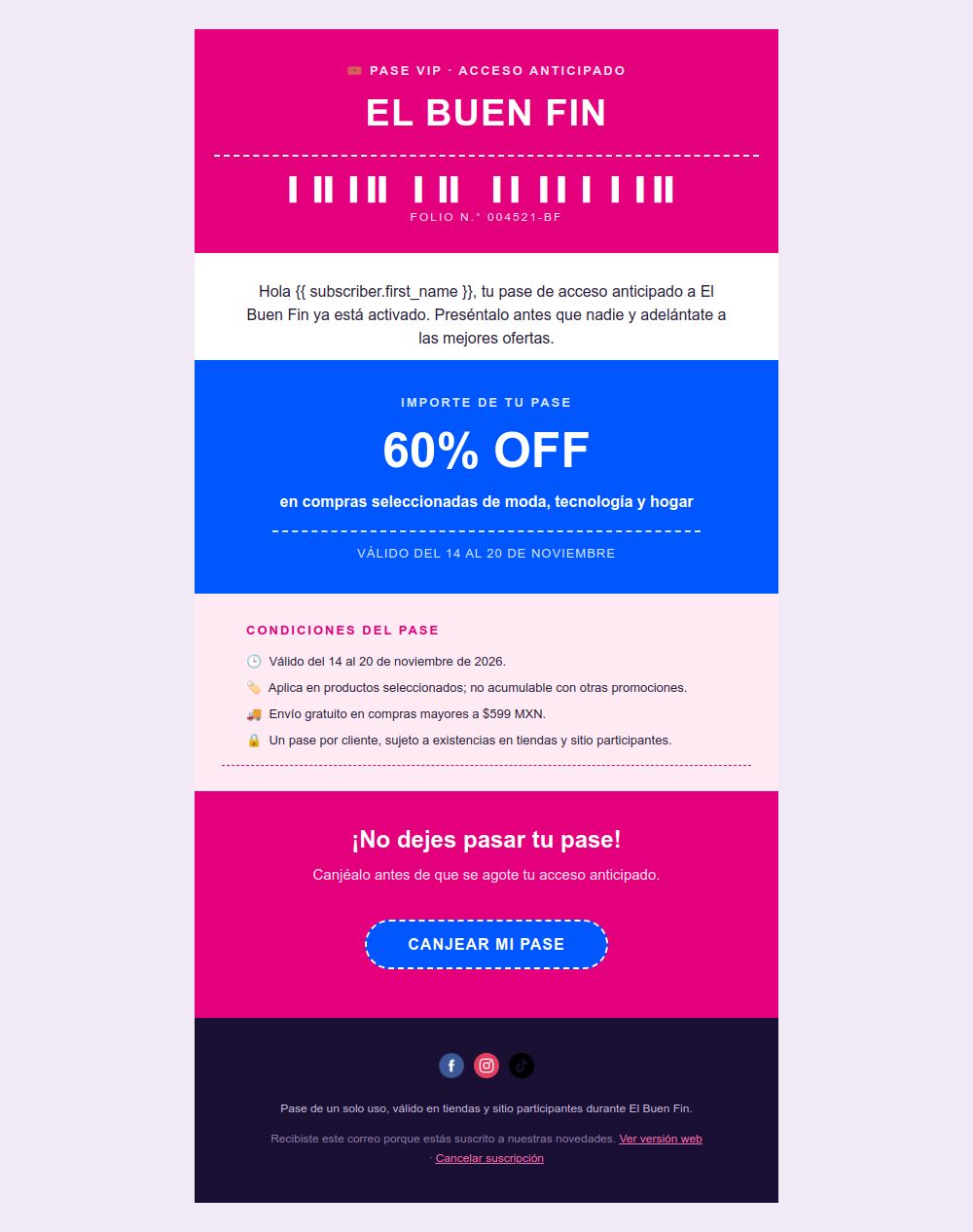 Prévia do modelo de email Passe VIP El Buen Fin