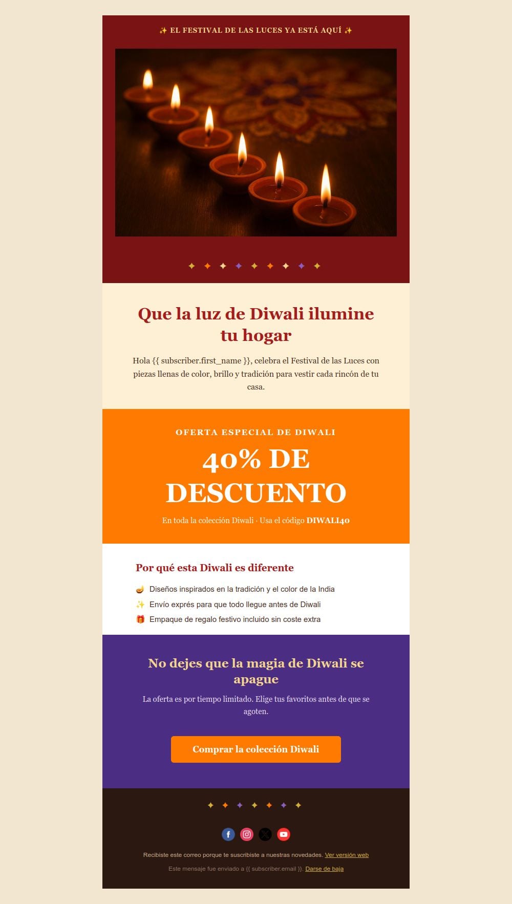 Prévia do modelo de email Oferta de Diwali