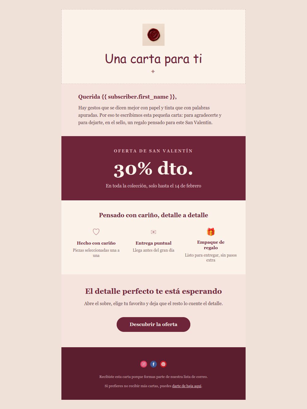 Prévia do modelo de email Oferta carta de Dia dos Namorados