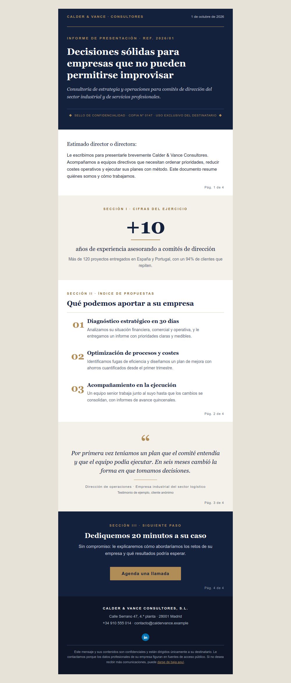 Preview of the Corporate dossier introduction email template