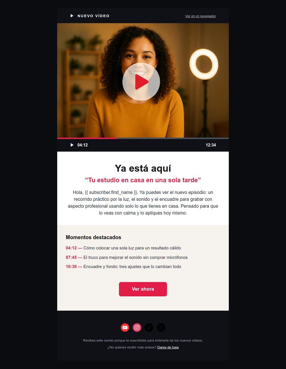 Prévia do modelo de email Estreia de vídeo