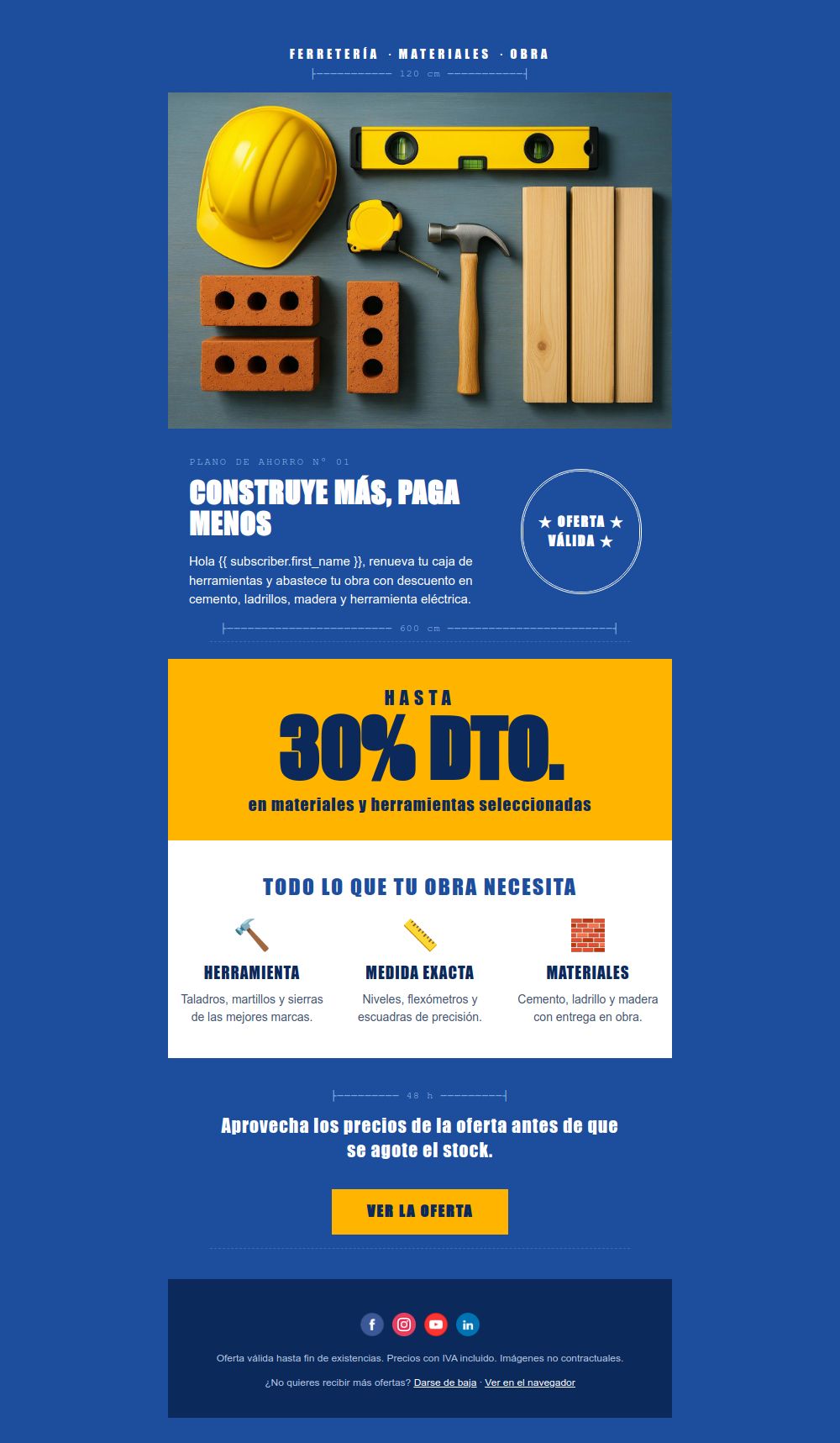 Preview of the Hardware store offer email template