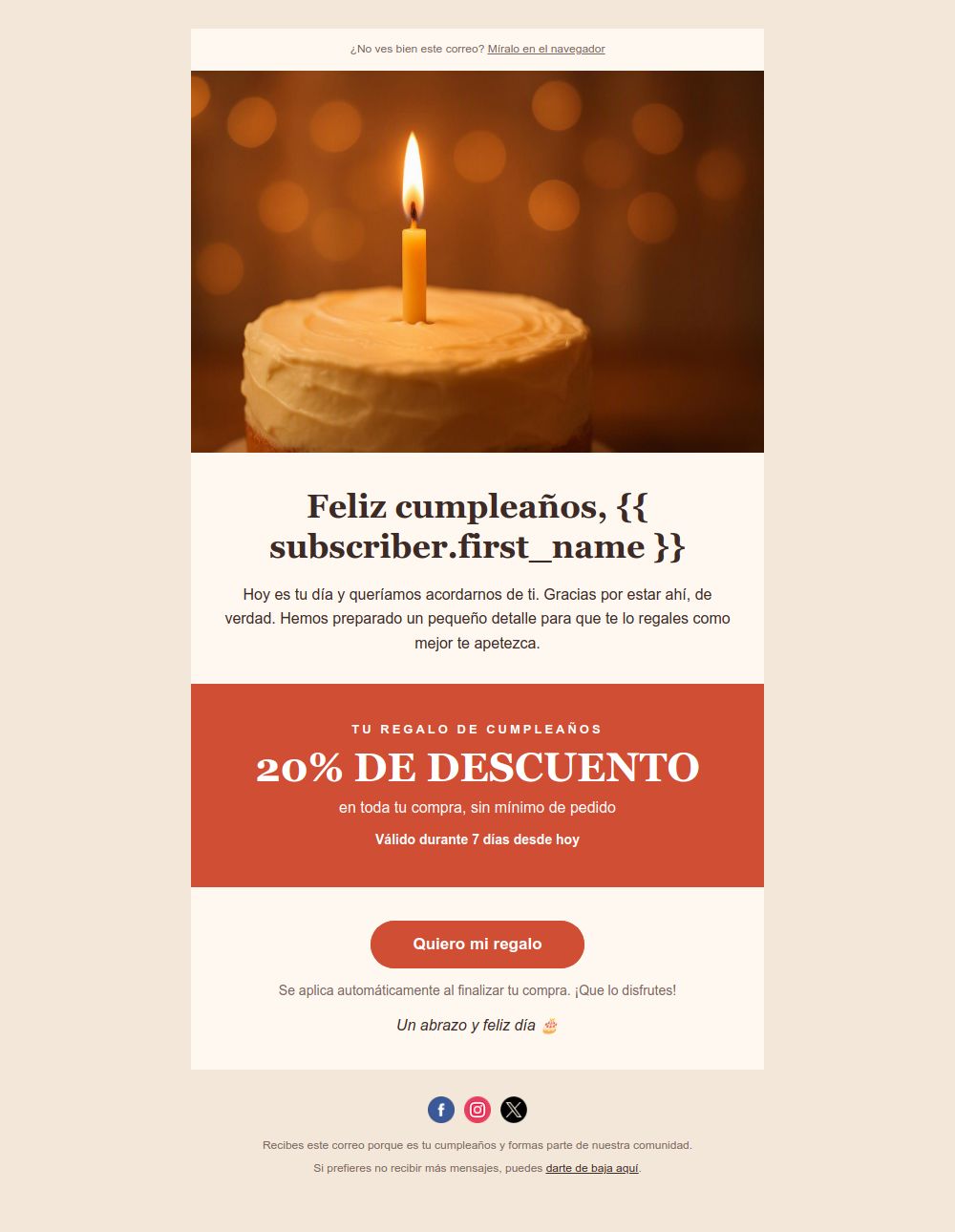Prévia do modelo de email Oferta de aniversário