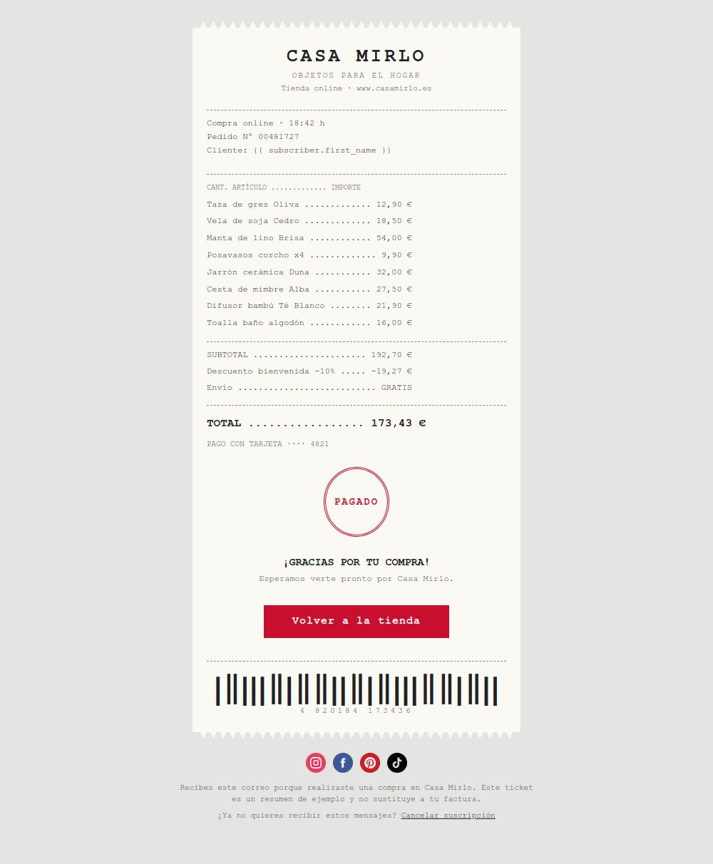 Prévia do modelo de email Vitrine recibo de compra
