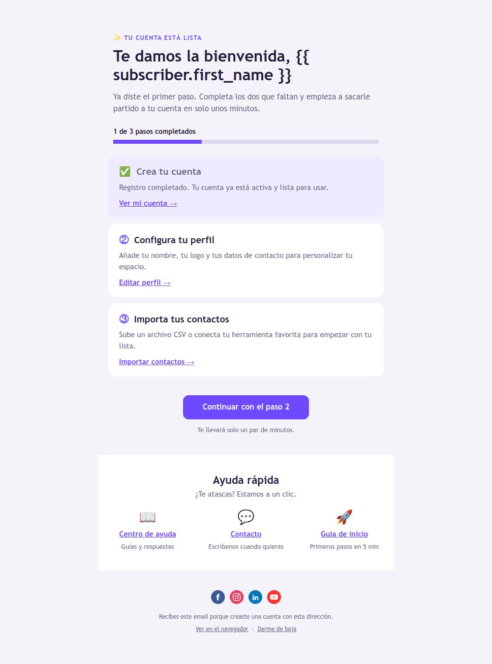 Prévia do modelo de email Boas-vindas com checklist