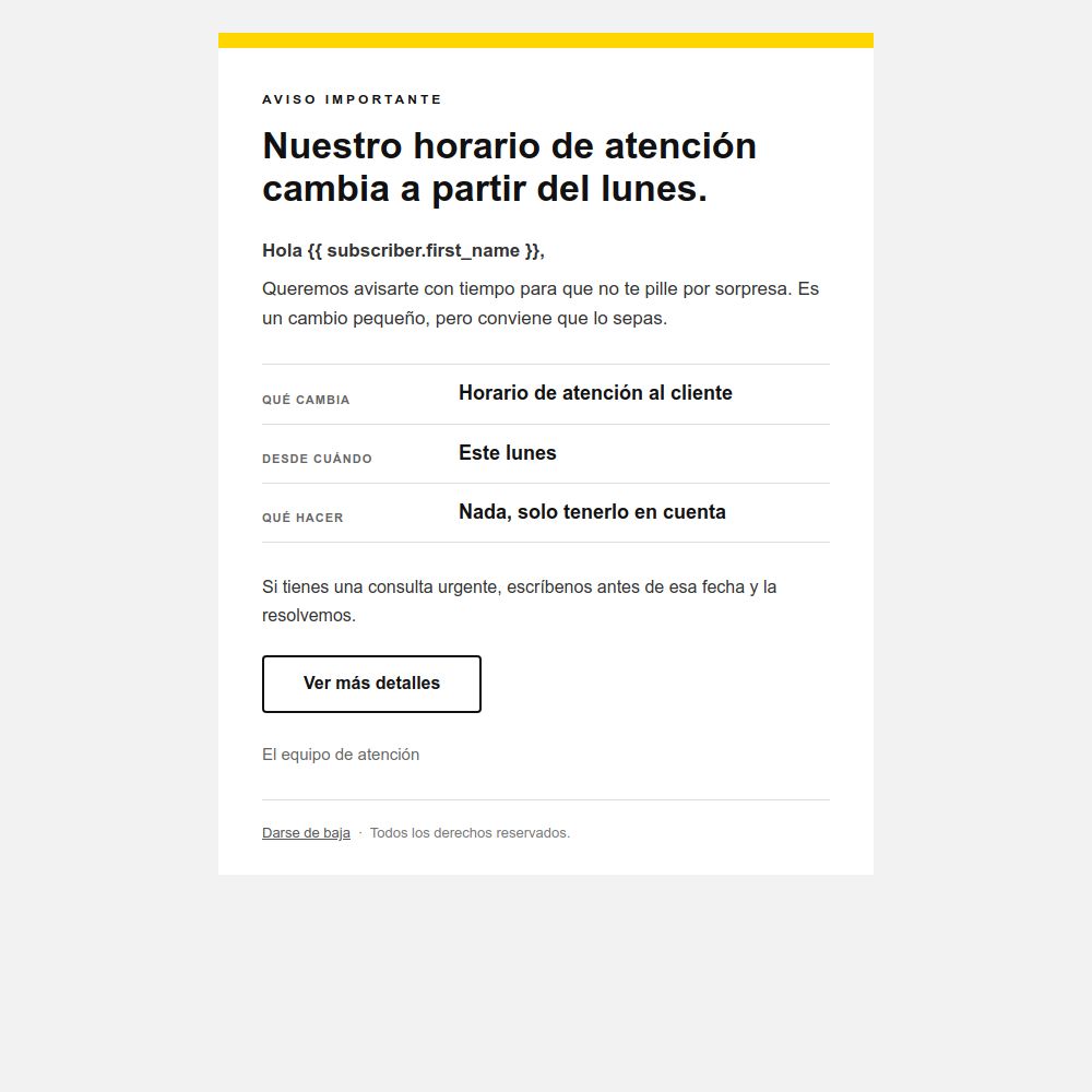 Preview of the Important notice email template