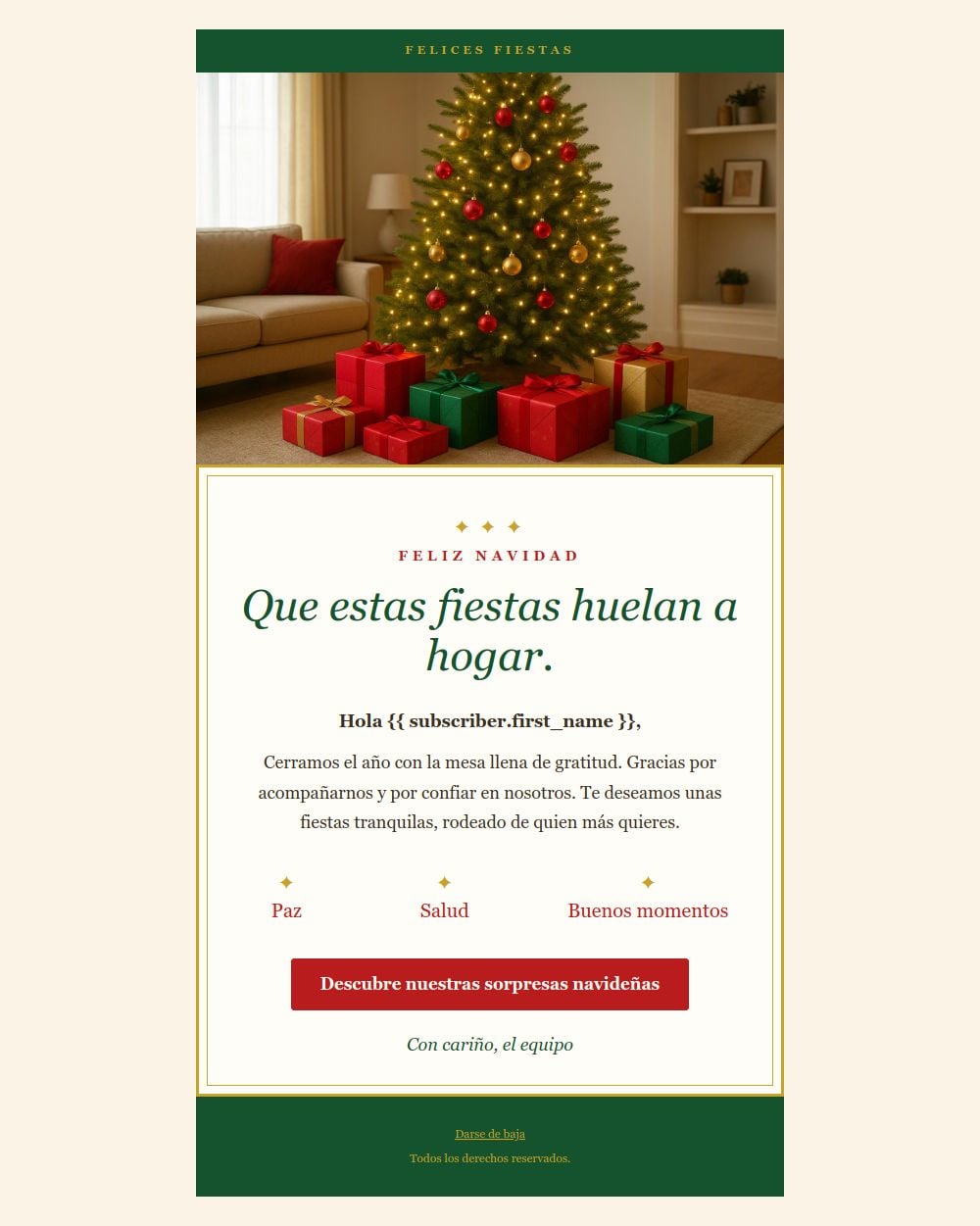 Prévia do modelo de email Cartão de Natal clássico