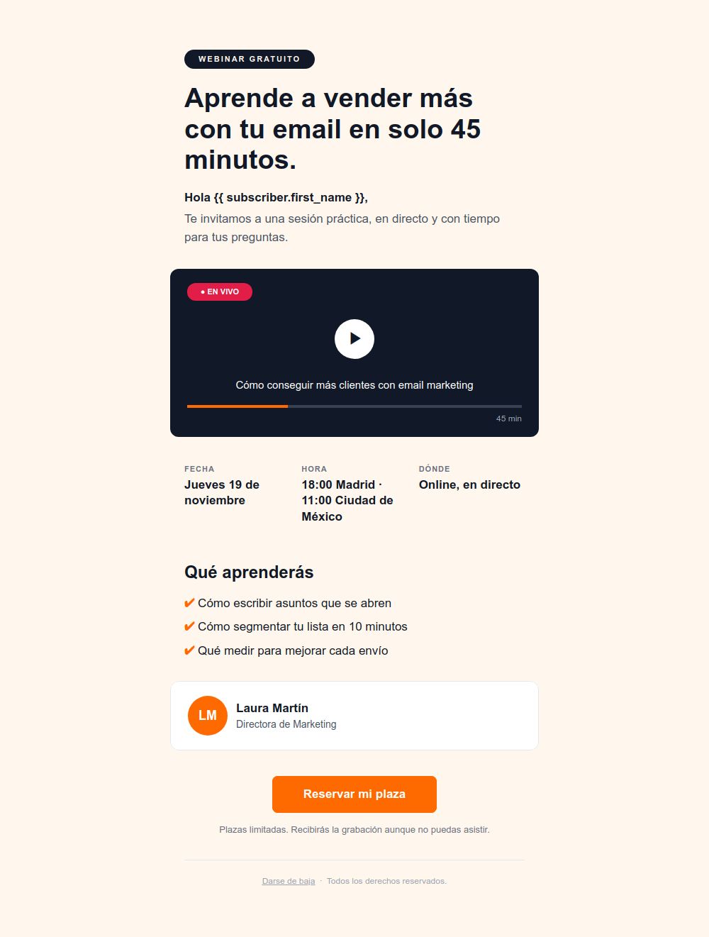 Prévia do modelo de email Convite para webinar gratuito