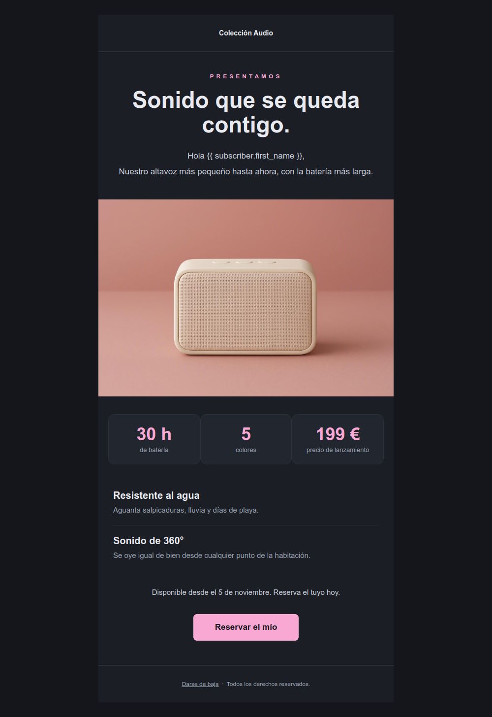 Preview of the Premium product launch email template
