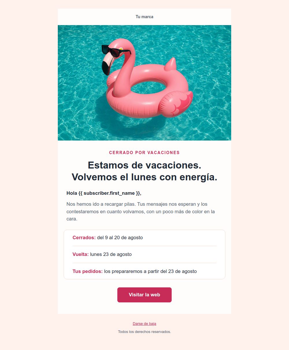 Preview of the Vacation notice email template