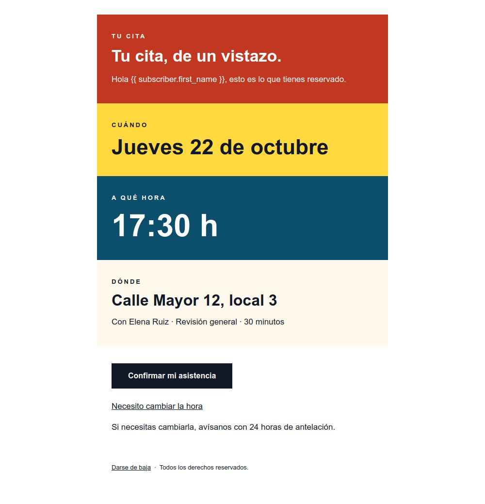 Preview of the Appointment reminder email template