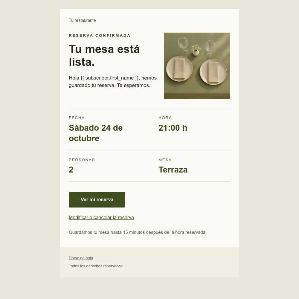 Preview of the Booking confirmation email template