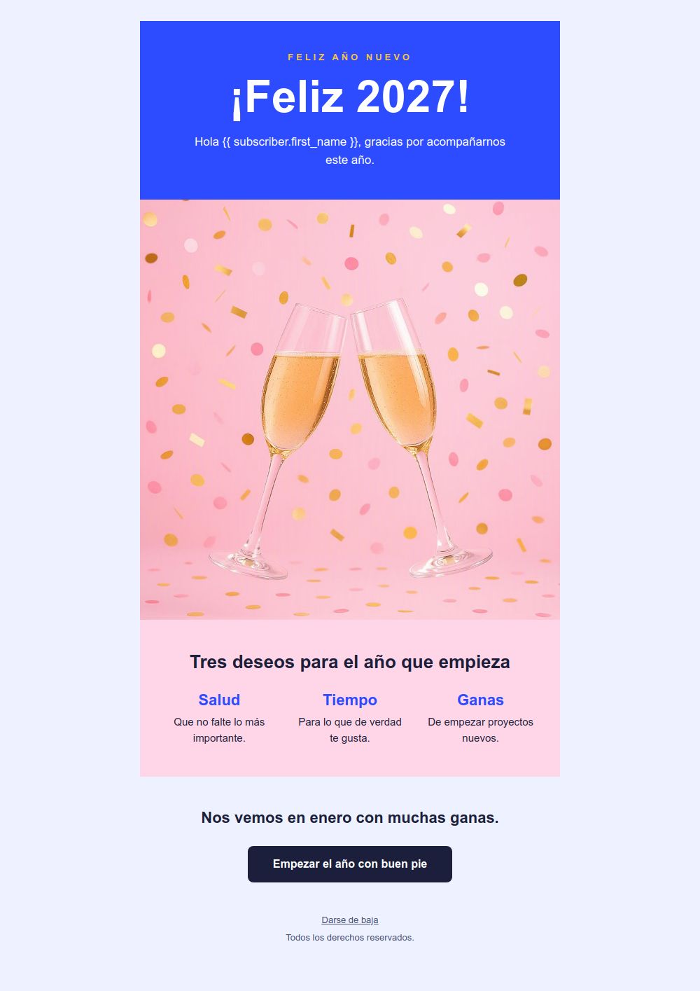 Prévia do modelo de email Felicitação de Ano Novo