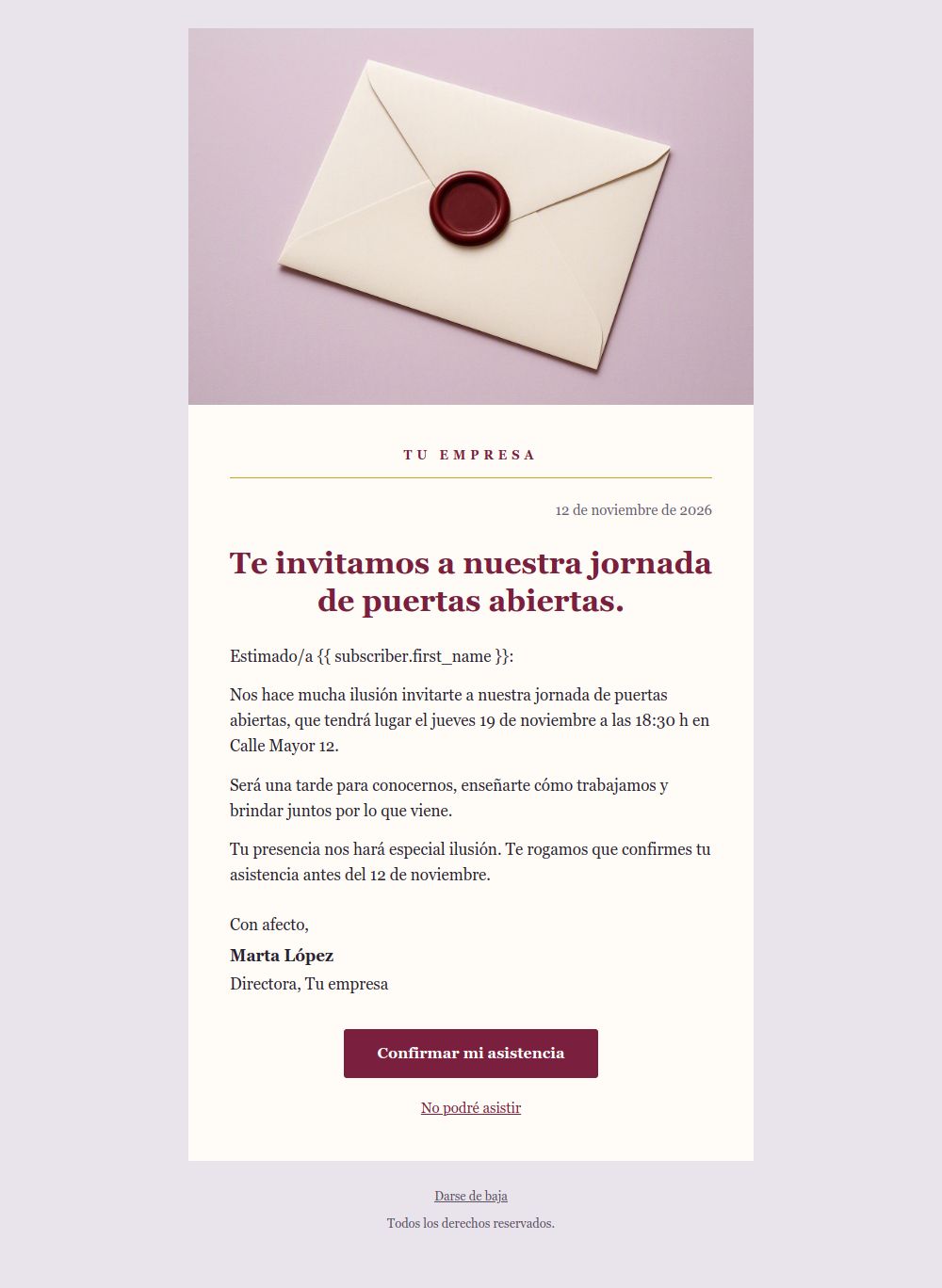 Prévia do modelo de email Carta-convite para evento