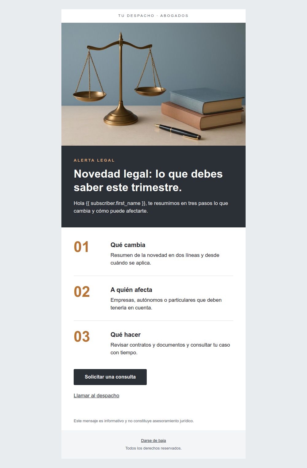 Prévia do modelo de email Alerta jurídico