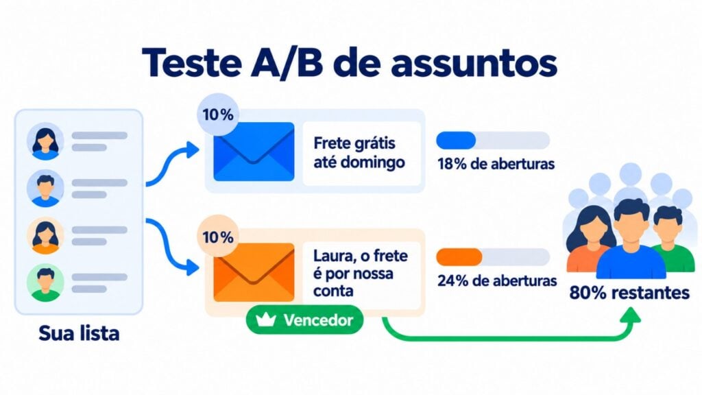 Teste A/B de assuntos: duas versões para uma parte da lista e a vencedora para o restante